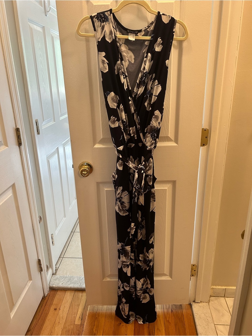 VENUS Blue and White Floral Wrap Maxi Jumpsuit